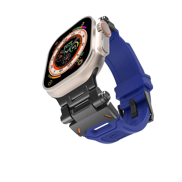 Apple Watch 1 2 3 4 5 6 7 8 9 Se Ultra 49/45/44/42 mm KRD-108 Metal Başlıklı Silikon Kordon ürün görseli 1