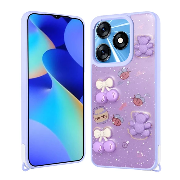 Tecno Spark 10C Kılıf Parlayan Simli Kabartma Figürlü Zore Cevze Kapak ürün görseli 1