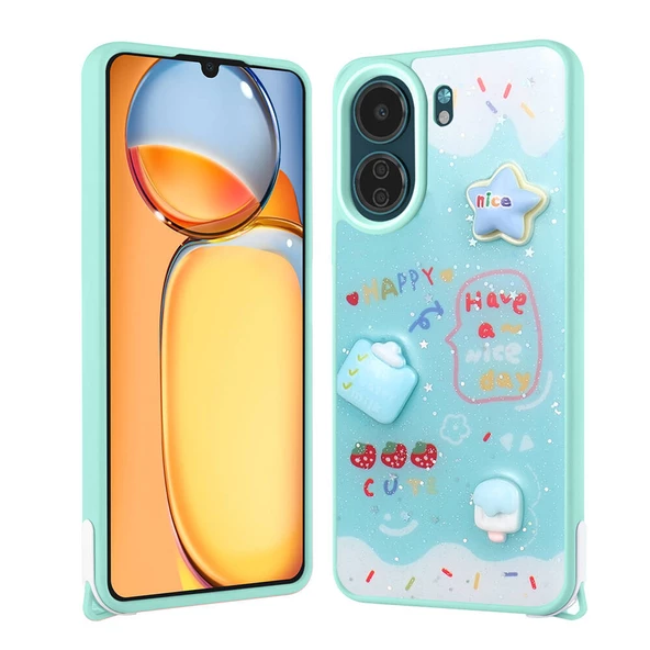 Xiaomi Poco C65 Kılıf Parlayan Simli Kabartma Figürlü Zore Cevze Kapak ürün görseli 1