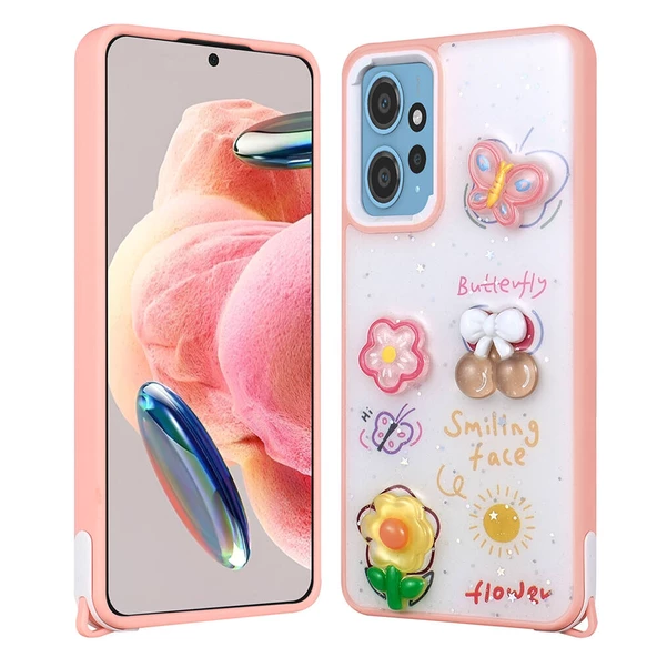 Xiaomi Redmi Note 12 4G Kılıf Parlayan Simli Kabartma Figürlü Zore Cevze Kapak ürün görseli 1