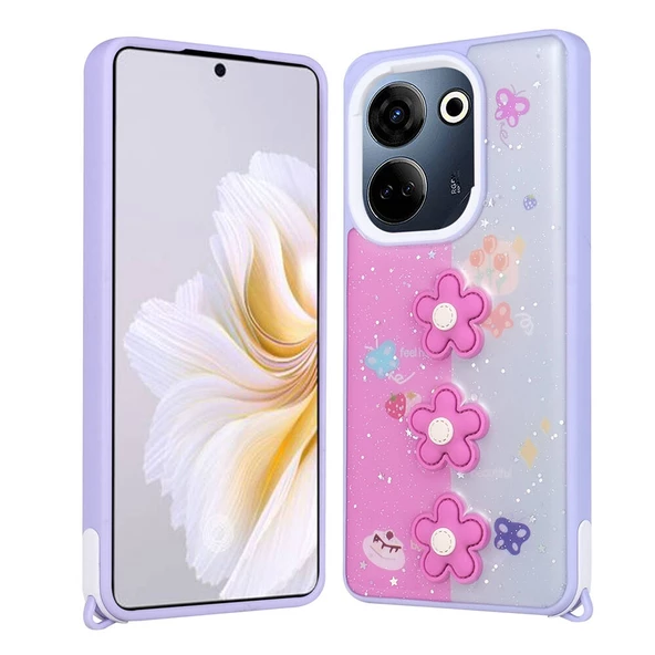 Tecno Camon 20 Kılıf Parlayan Simli Kabartma Figürlü Zore Cevze Kapak ürün görseli 1