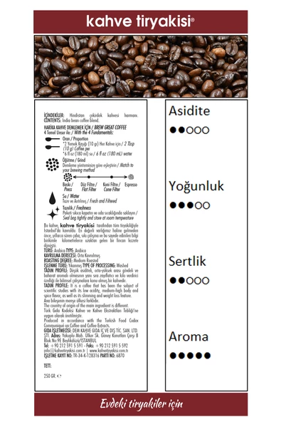 Hindistan Form Çekirdek Kahve (SİNGLE ORİGİN) 250 gr - Resim 3