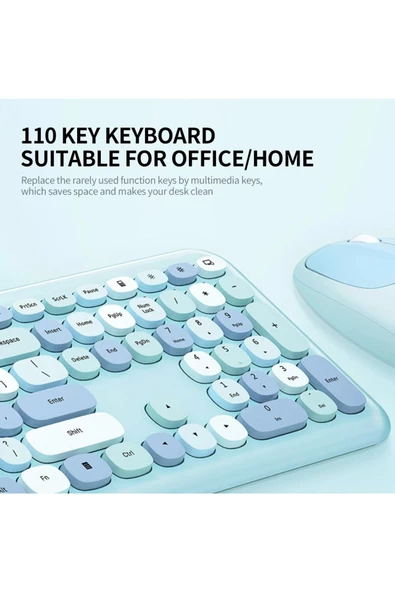 "Renkli ve Şık Tasarımlı Kablosuz Klavye & Mouse Set - Laptop ve PC Uyumlu, Uzun Pil Ömrü, Ergonomik Kullanım, Sessiz Tuşlar" ürün görseli 1