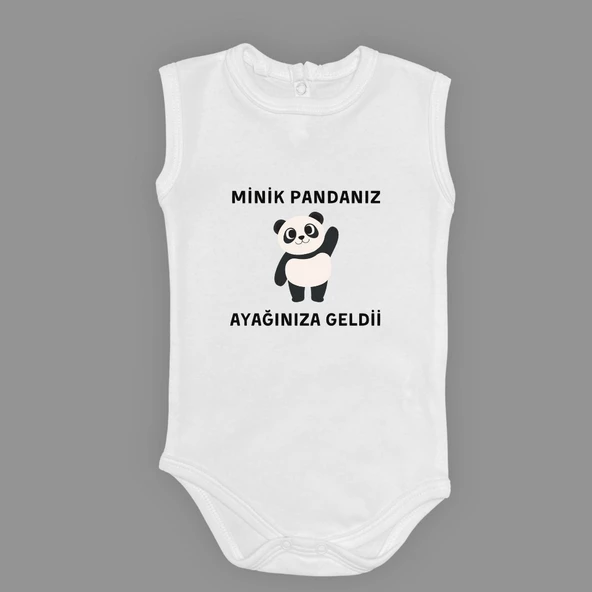 Minik Pandanız Ayağınıza Geldii Baskılı Bebek Body Zıbın Çıtçıtlı Badi ürün görseli 1