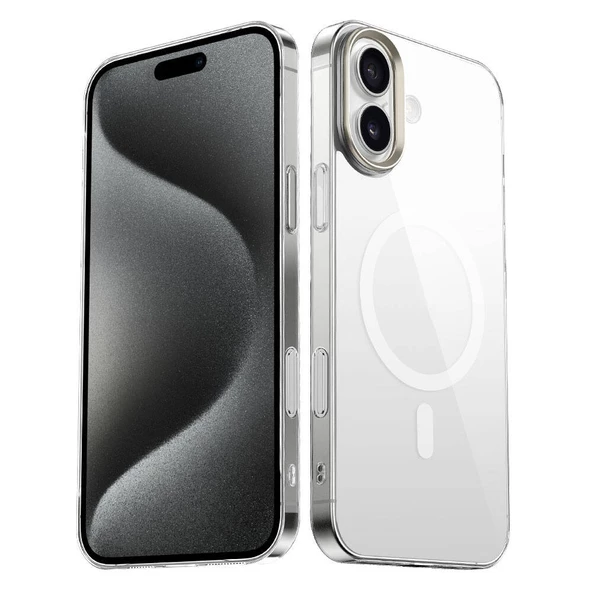 iPhone 16 Plus Kılıf Magsafe Şarj Özellikli Şeffaf Cam Arka Yüzey G-Glass Kapak ürün görseli 1