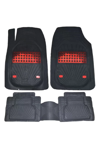 Alfa Romeo 166 Uyumlu Ekstra Kanallı Havuzlu Paspas Seti Krom Kırmızı 4D ürün görseli 1