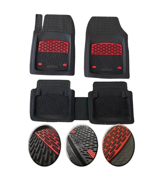Seat Leon MK1 1999-2004 Uyumlu Ekstra Kanallı Havuzlu Paspas Seti Krom Kırmızı 4D ürün görseli 1