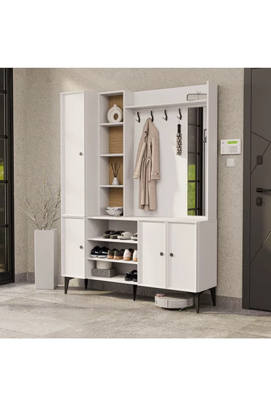 Mezza 5051 VERONA 4 PROFİL KAPAKLI 4 ASKILI 15 RAFLI SAĞ AYNALI PORTMANTO BEYAZ YUNUS ürün görseli 1