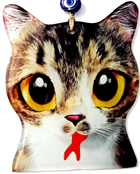 Kedi Desenli Füzyon Cam Duvar Süsü Kedi Severlere Özel Tasarım Hediyelik Eşya ürün görseli 1