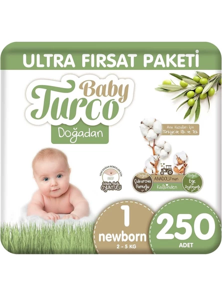 Baby Turco Doğadan 1 Numara Yenidoğan 250'li Bebek Bezi ürün görseli 1