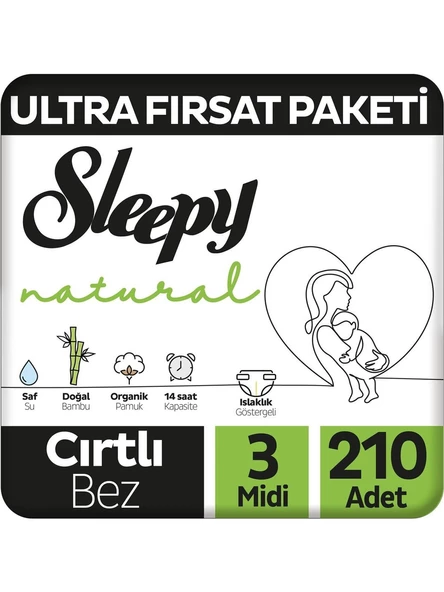 Sleepy Natural 3 Numara Midi 210'lu Bebek Bezi ürün görseli 1
