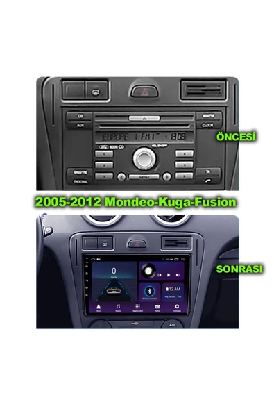 NAVMİNA Ford Kare Fiesta Kuga Fusion Mondeo 2005-2015 Uyumlu 9 inç 4+32 GB Multimedya ürün görseli 1