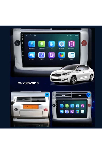 NAVMİNA Citroen C4 2005-2011 Uyumlu 2+32 gb 9 inç Gri Çerçeveli Multimedya ürün görseli 1