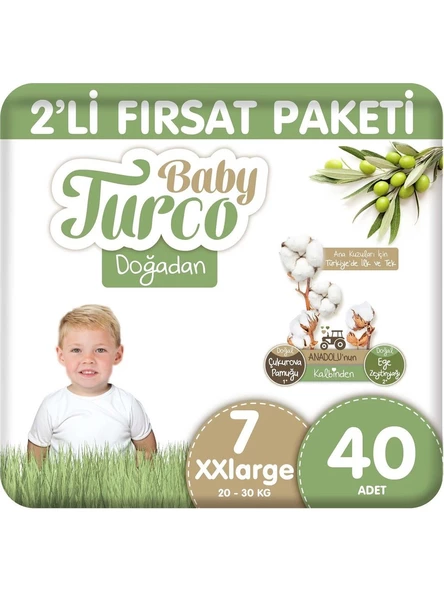 Baby Turco Doğadan 7 Numara Xx Large 40'Lı Bebek Bezi ürün görseli 1