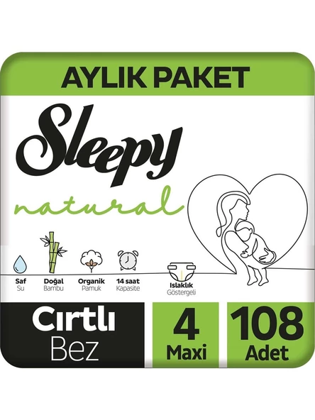 Sleepy Natural 4 Numara Maxi 108'li Bebek Bezi ürün görseli 1