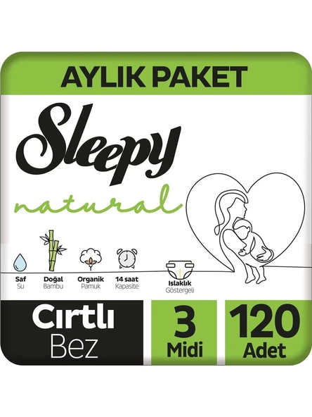 Sleepy Natural 3 Numara Midi 120'li Bebek Bezi ürün görseli 1