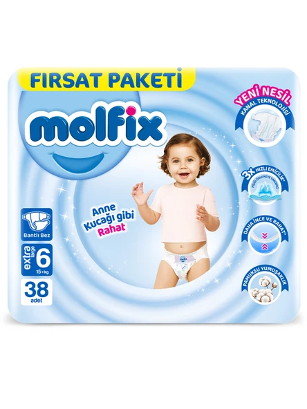 Molfix 6 Numara Extra Large 38'Li Bebek Bezi ürün görseli 1