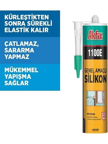 AKFİX SİLİKON BEYAZ 1100E 280 GR. - Resim 2