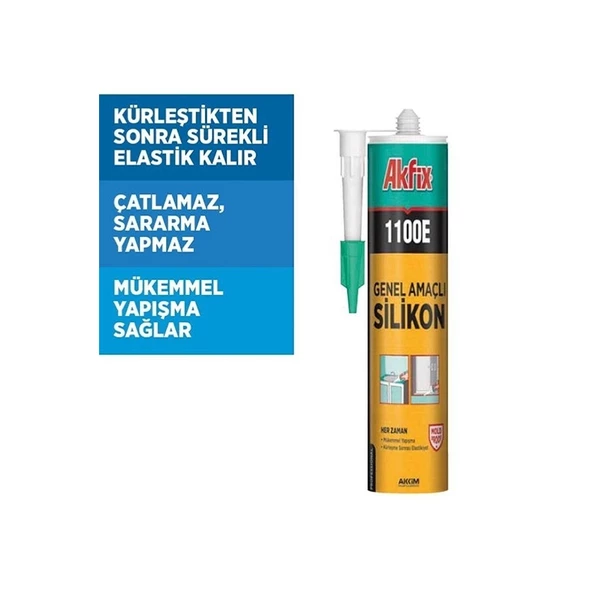 AKFİX SİLİKON ŞEFFAF 1100E 280 GR. - Resim 2