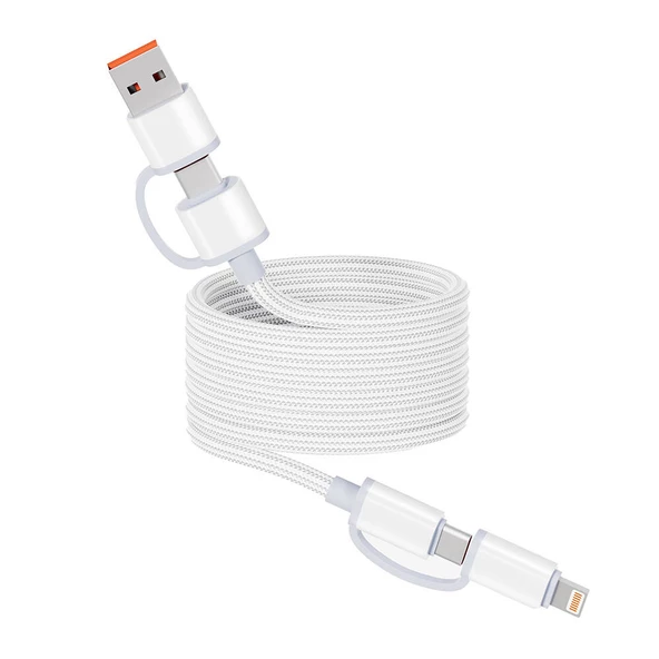 65W Spiral Magnetik Örgülü Tasarım 4in1 Usb-A+Type-C to Type-C+Lighting Şarj Kablosu 1M ürün görseli 1