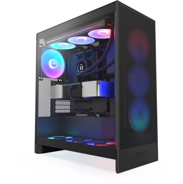 NZXT H7 Flow(2024) CM-H72FB-R1 RGB Black Tempered Glass USB 3.2 ATX Mid Tower Kasa ürün görseli 1