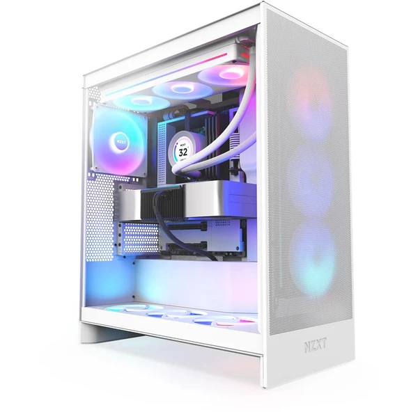 NZXT H7 Flow (2024) CM-H72FW-R1 RGB White Tempered Glass USB 3.2 ATX Mid Tower Kas ürün görseli 1