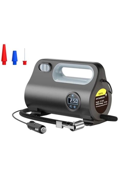 Ally   Ally ST-5523 LED Işıklı Taşınabilir Hava Pompası Kompresör Araç Lastik Şişirme Makinesi SİYAH ürün görseli 1