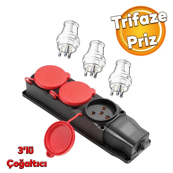 Trifaze Kapaklı Klemensli Grup Priz 3'lü Çoğaltıcı Kablosuz Kauçuklu Sanayi Tipi Elektrik Prizi ürün görseli 1