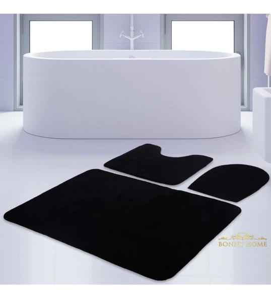 Bonny Home Unicolor Düz Siyah 3lü Banyo Paspası Halısı Seti Kaymaz Klozet Takımı ürün görseli 1