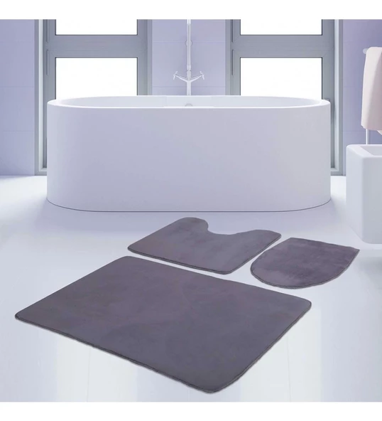 Bonny Home Unicolor Düz Gri 3lü Banyo Paspası Halısı Seti Kaymaz Klozet Takımı ürün görseli 1