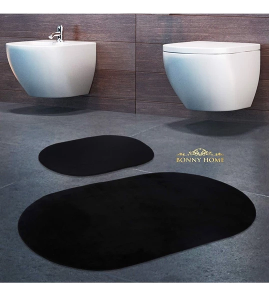 Bonny Home Rivora Siyah 2li Banyo Halısı Paspası Seti Kaymaz Tabanlı Klozet Takımı ürün görseli 1