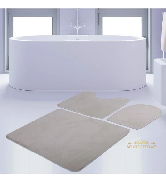 Bonny Home Unicolor Düz Krem 3lü Banyo Paspası Halısı Seti Kaymaz Klozet Takımı ürün görseli 1