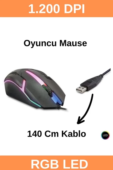 Şahnet 8733-3D Işıklı Kablolu Oyuncu Mouse - 1200DPI ürün görseli 1