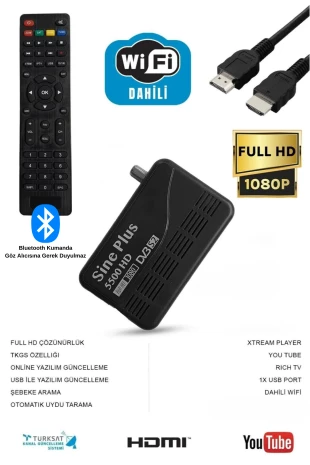 Sine Plus Hd Uydu Mini Bt Kumanda Çanaklı Çanaksız Dahili Wifi Anten Içinde Takılı Sınırsız Tv Sinema Paketi ürün görseli 1