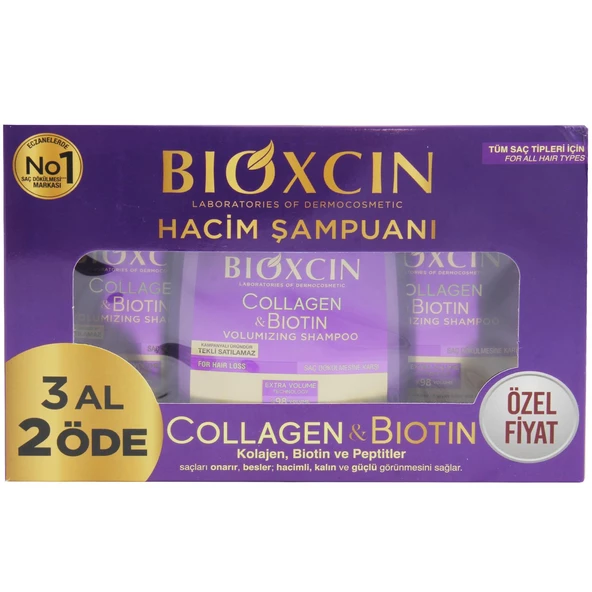 Bioxcin Collagen Ve Biotin Hacim Şampuanı 3 x 300 ml 3 Al 2 Öde ürün görseli 1