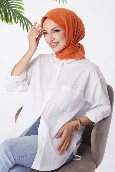Düz Orta Kadın Turuncu Eşarp - 26146 - Resim 2