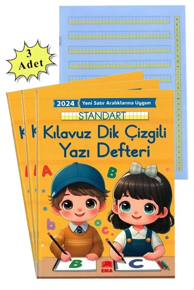 Yeni Müfradat Güzel Yazı Defteri Orta Boy 16.5x24  24 Yaprak 3 Adet Standart Kılavuz Dik Çizgili Yazı Defteri Satır Aralıklarına Uygun ürün görseli 1