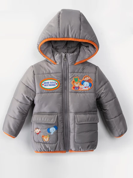 Yeni Trend Sevimli Hayvan Figürlü Cepli Fermuarlı Kapüşonlu Kışlık İçi Peluş Erkek Bebek Mont Şişme ürün görseli 1