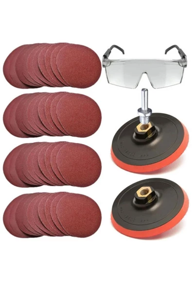 mesut hırdavat Cırt Zımpara Seti + Matkap Aparatı + Gözlük 115 mm(40 Parça) ürün görseli 1