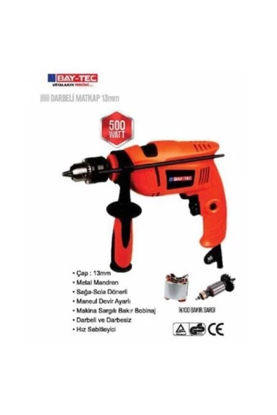 BAŞARAN Bay-tec 0020 Darbeli Matkap 13mm 500watt ürün görseli 1
