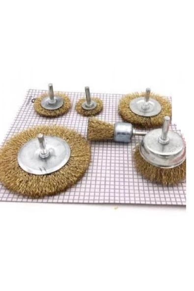 Biotech 6 Parça Pimli Matkap Tel Fırça Seti (38mm+50mm+75mm+100mm) Dairesel +25mm Kalem+75mm Çanak ürün görseli 1