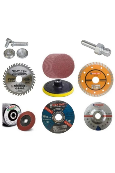 Baytec 8'li Taşlama ve Kesme Disk Seti Seramik Ahşap Metal Zımpara ürün görseli 1