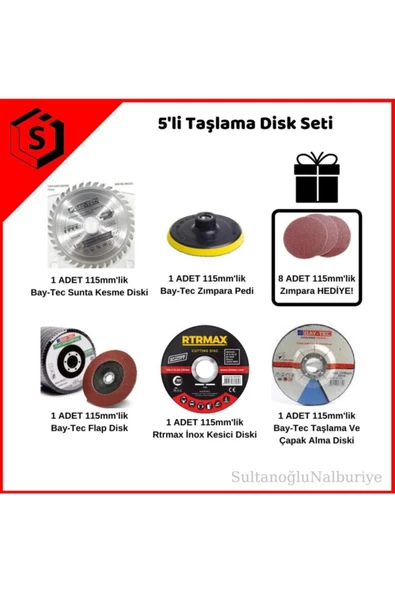Baytec Bay-tec 5li Taşlama Disk Seti Elmas, Sunta, Ahşap, Metal, Zımpara ürün görseli 1