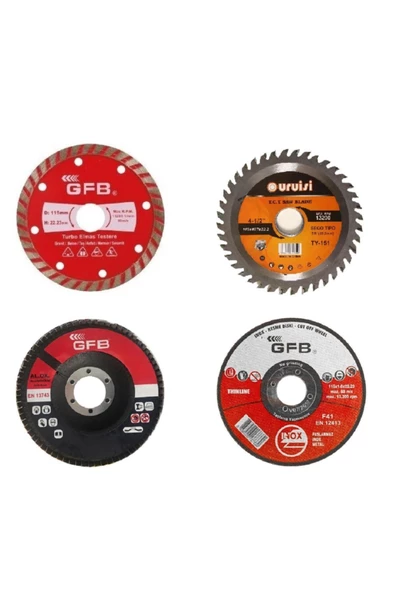 GFB 4 Lü 115 Lik Mermer Ahşap Sunta Granit Demir Taş Fayans Kesme Disk Seti ürün görseli 1