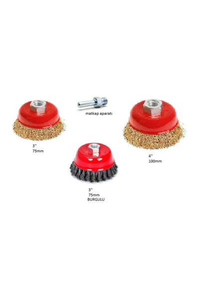 mesut hırdavat 4 Parça Çanak Tel Fırça Set 75Mm Ve 100Mm Saçaklı Çanak Tel F ürün görseli 1