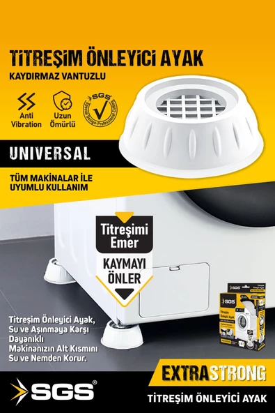 SGS Çamaşır Makinesi Titreşim Ve Ses Önleyici Kaydırmaz Ayak 4 Lü Set Beyaz Renk ürün görseli 1