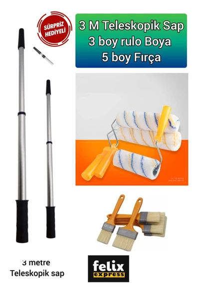 felix express Duvar Boyama Set Boya 2 M Teleskopik Sap 3 Boy Rulo 5 Boy Fırça ürün görseli 1