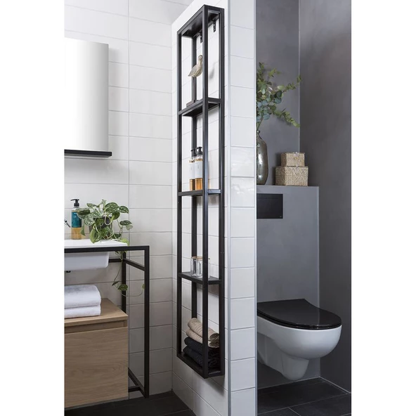 Metal Banyo Duvar Rafı Ahşaplı Banyo Rafı ürün görseli 1
