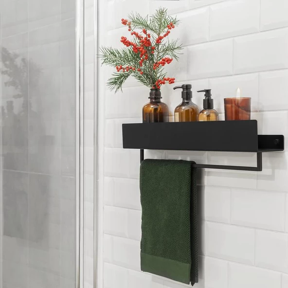 Metal Banyo Rafı Siyah Havluluk Şampuanlık ve Sabunluk Rafı ürün görseli 1