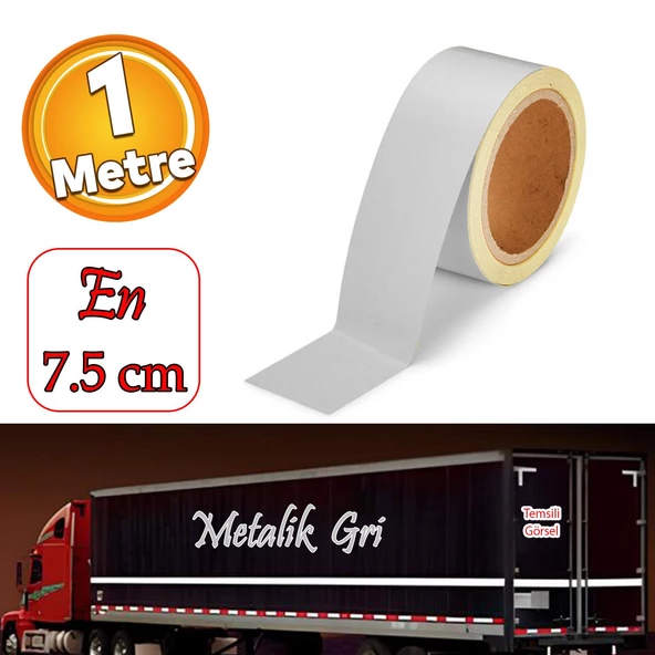 Düz Desensiz En 7.5 cm 1 Mt İkaz Bandı Reflektif Metalize Gri Renk Gece Parlayan Reflektörlü Bant ürün görseli 1